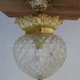 Glass and brass globe chandelier