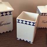 series of blue spice jars