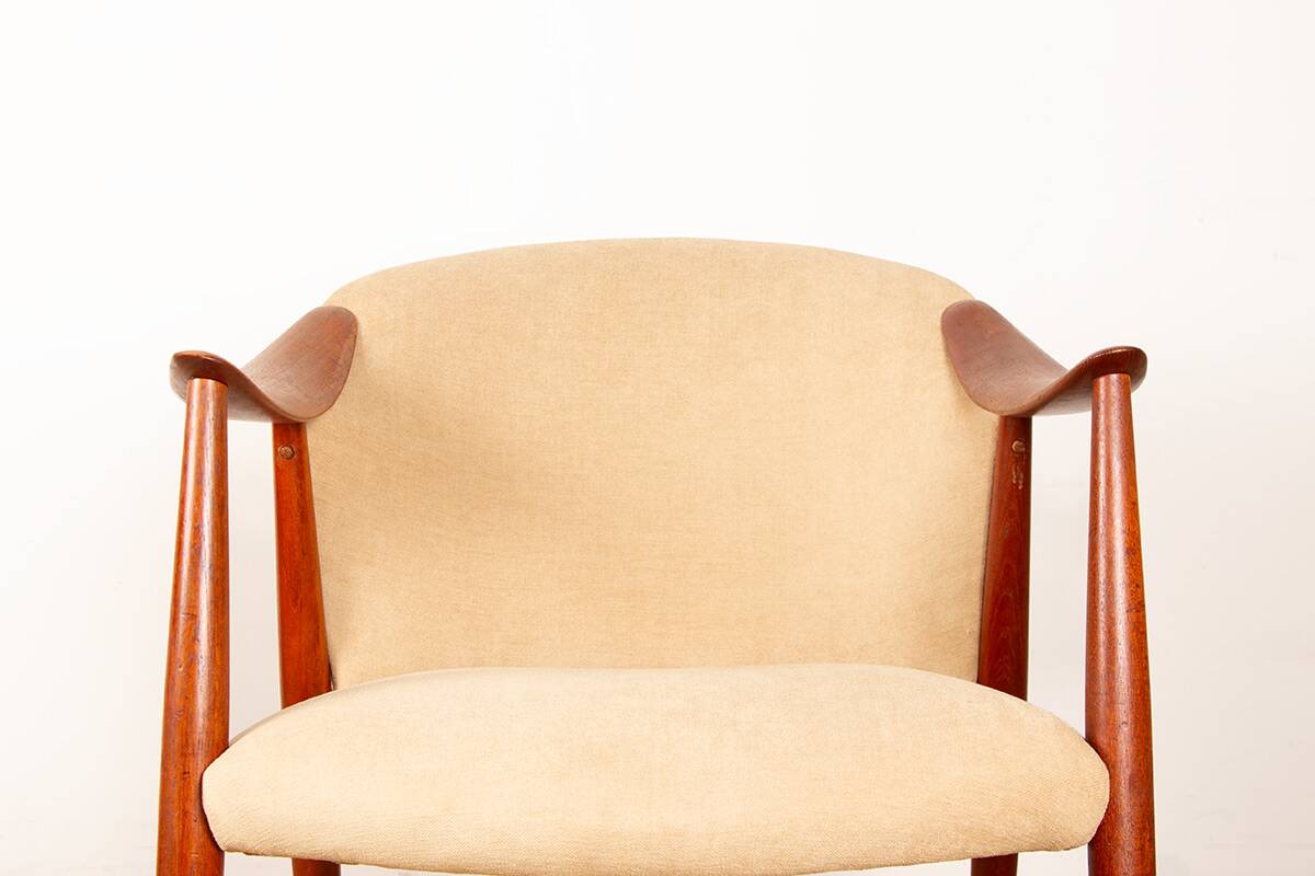 2 Scandinavian armchairs in teak and fabric, new Tyrol model, Gerhard Berg.