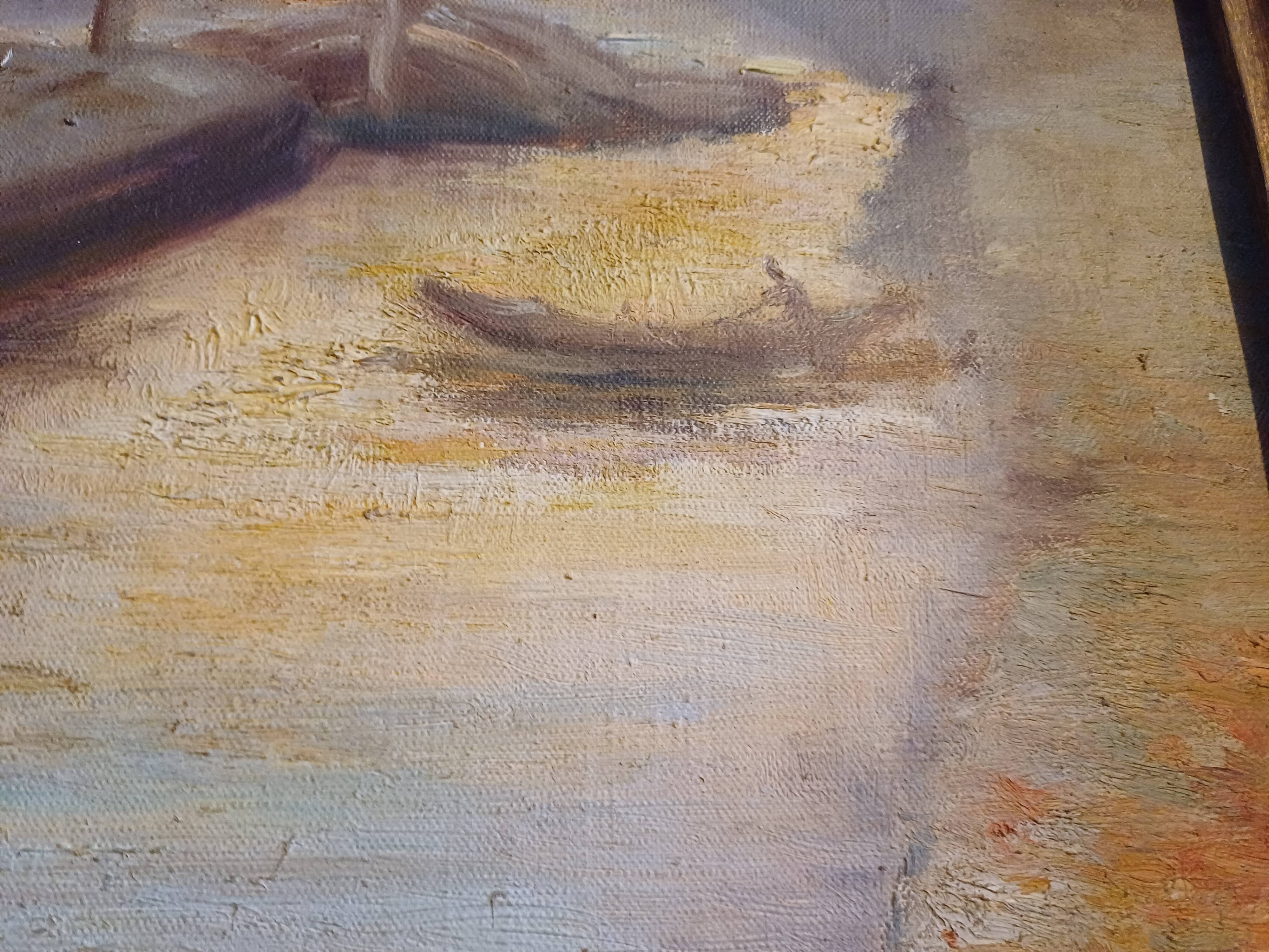 Oil on Canvas 19th Yvonac Annurey R "Barge"