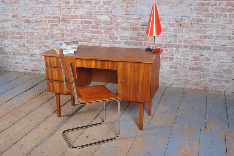 Mid-Century Modern Writing Desk in Mahogany Veneer, Czech, 1950
