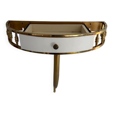 Floating wall console with drawer, brass body and marble top, 1960s, Italy