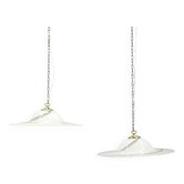 Pair of 1970s Italian Murano Opaline Glass and Brass Pendant Lights