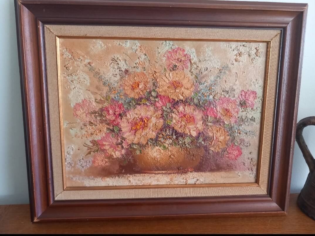 Oil on canvas "Roses" – HELMAN – Vintage Impasto with knife
