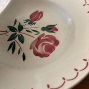 Set of 6 antique deep plates in earthenware • Red rose decoration