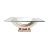 Table basse vintage en pierre de mactan et verre par magnussen ponte, 1980
