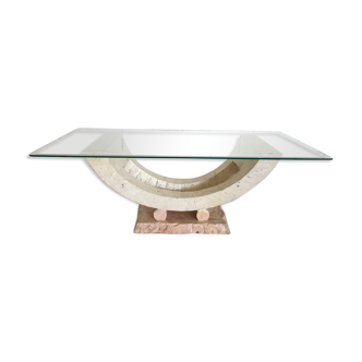 VINTAGE COFFEE TABLE IN MACTAN STONE AND GLASS BY MAGNUSSEN PONTE, 1980