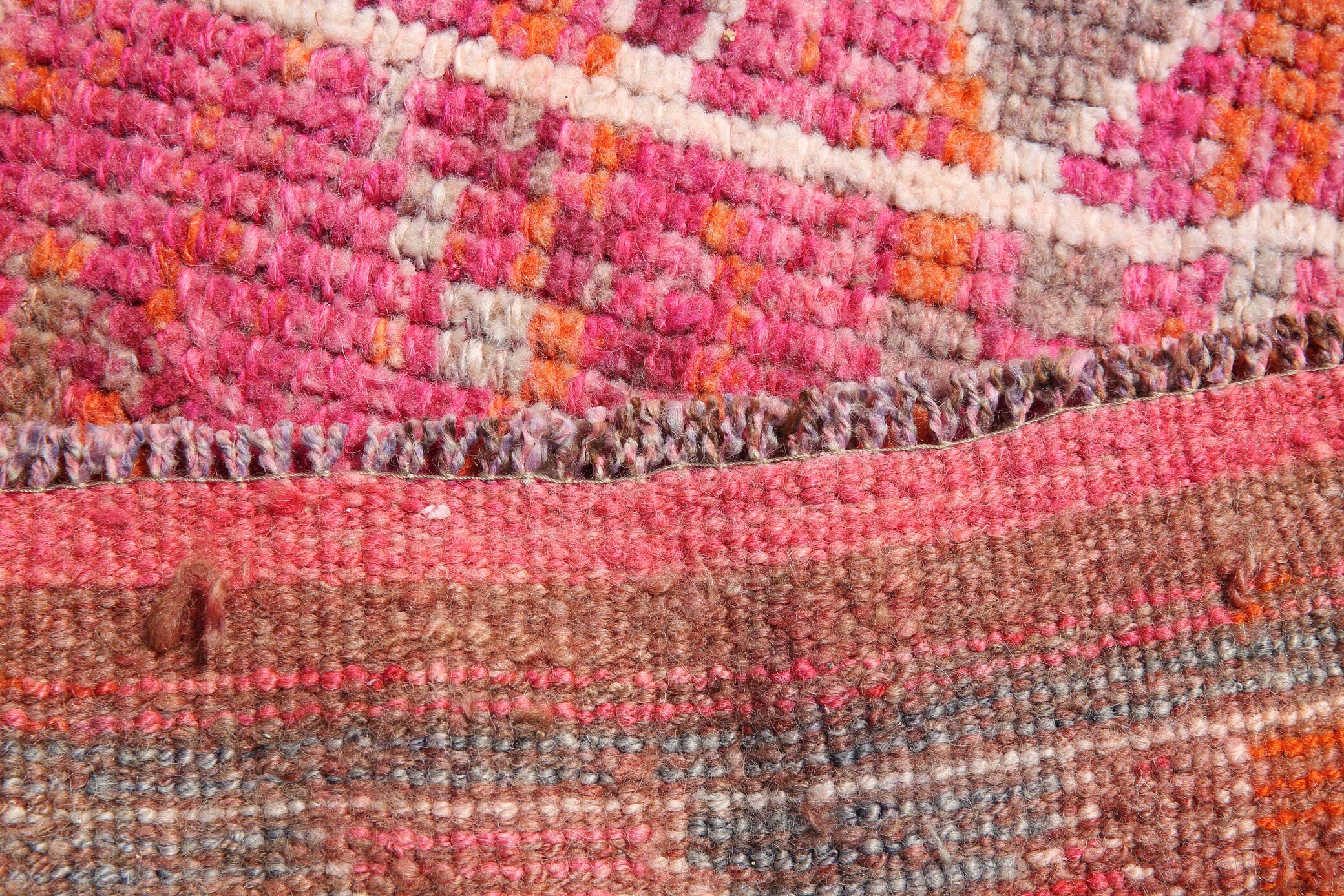 Hot Pink Turkish Runner Rug, Vintage Boho Hallway Carpet, 83x353 Cm