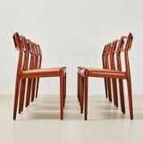 Niels Otto Moller Set of 8 Model 79 Dining Chairs in Rosewood and Leather for JL Mollers 1966