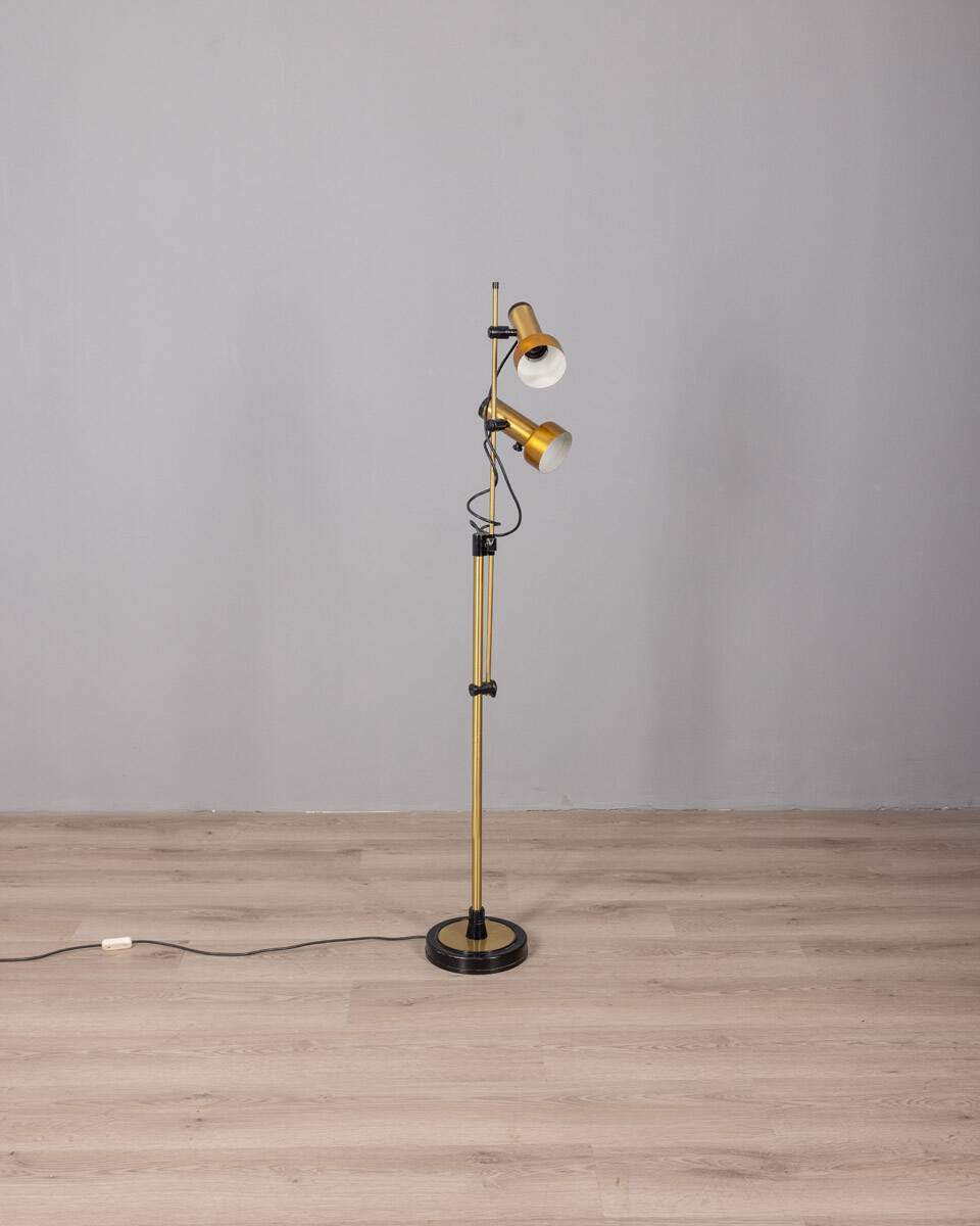 Vintage 70s golden brass floor lamp with two lights italian design