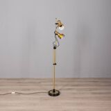 Lampadaire vintage années 70 en laiton doré à deux lumières design italien