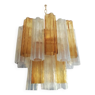 Amber and opalino “tronchi” murano glass chandelier d50