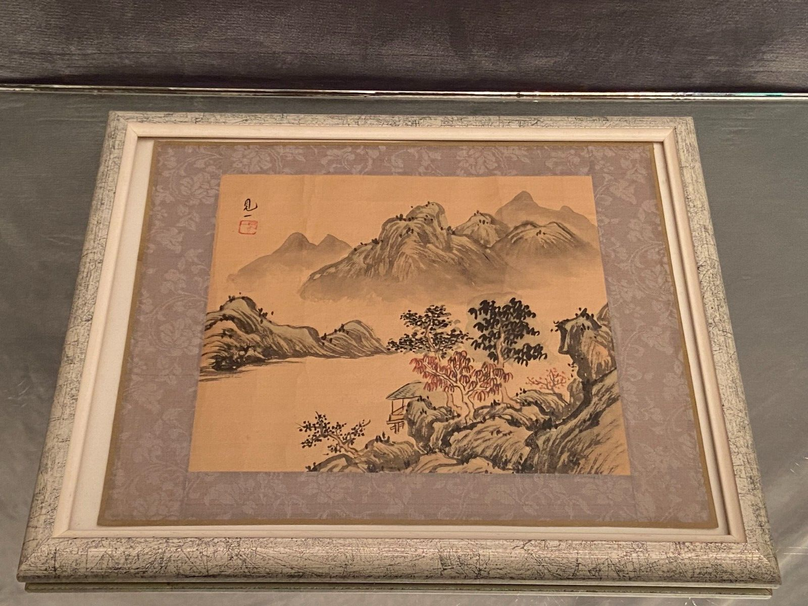 India ink drawing with red markings depicting a mountain landscape