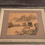 India ink drawing with red markings depicting a mountain landscape
