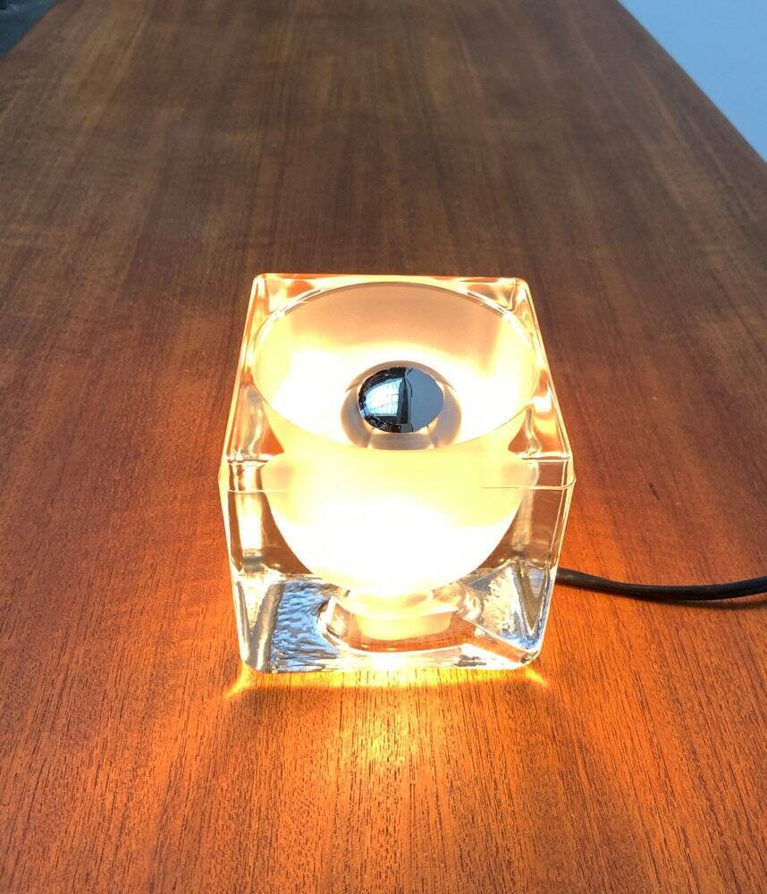 Vintage German glass cube table lamp Ta 14 by Peill & Putzler, 1970s.