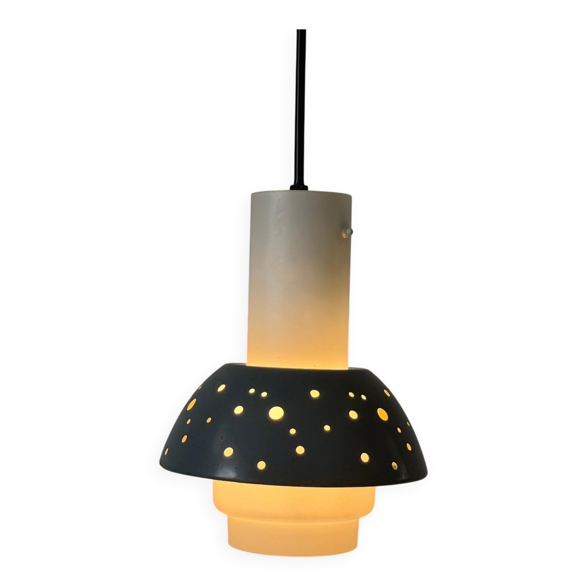 Metal and blue glass ceiling light by Ernest Igl for Hillebrand, 1950s, Germany