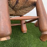 Pair of antique low fire chairs made of wood and straw