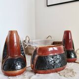 Vintage Red and Black Ceramic Set - Textured Rough Style