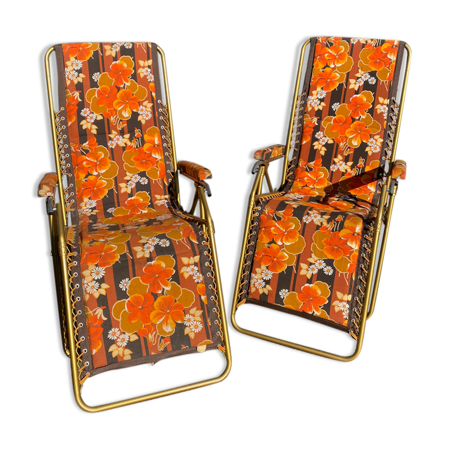 Vintage deckchairs the pair lafuma with flowers