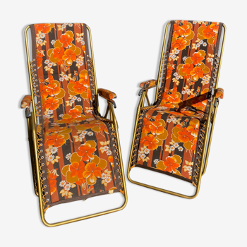 Vintage deckchairs the pair lafuma with flowers