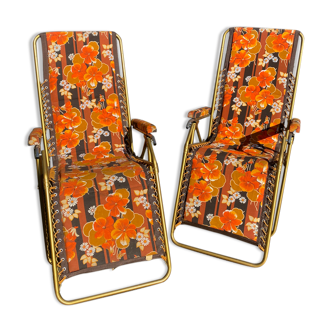 Vintage deckchairs the pair lafuma with flowers
