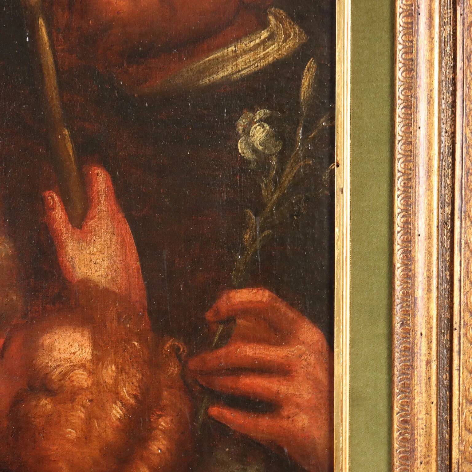 Ancient painting of the Virgin and Child on canvas from the 17th century.