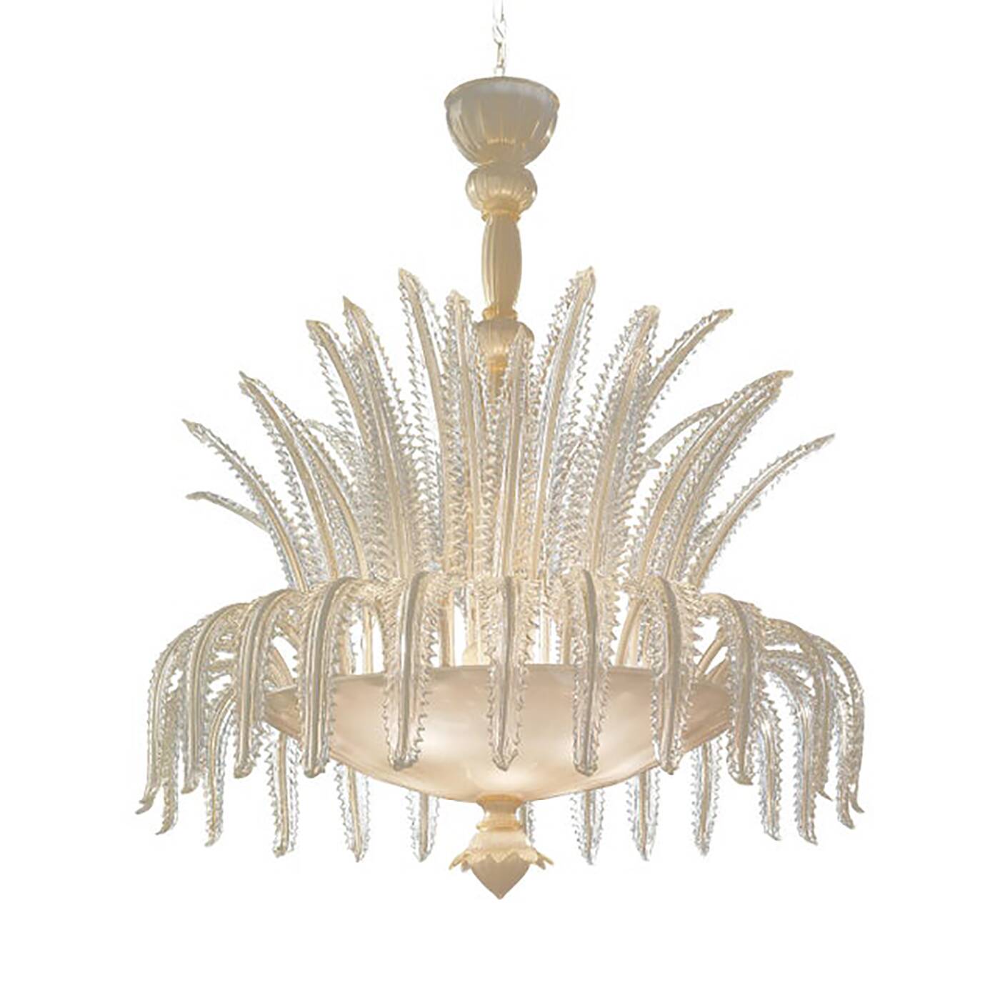 Contemporary Venetian White and Gold Leaves Murano Style Glass Chandelier
