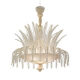 Contemporary Venetian White and Gold Leaves Murano Style Glass Chandelier