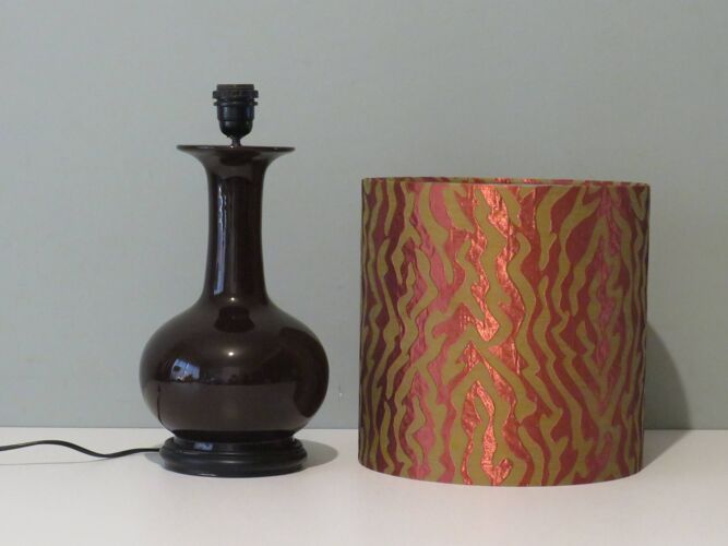 Lampe de table vintage orientale en céramique marron très foncé avec abat-jour sur mesure, Italie 19