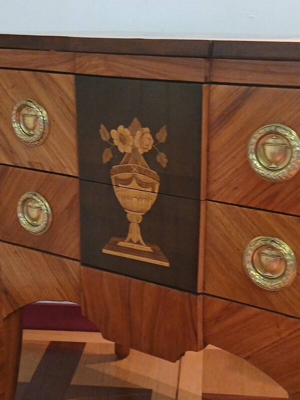 Commode de Maîtrise XVIIIe - Marqueterie de Fleurs - Style Transition