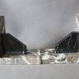 Set of 2 vintage Art Deco bookends in grey, black, and white marble