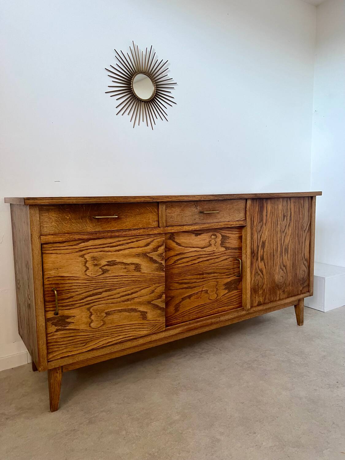 Old oak sideboard from the 1950s, vintage reconstruction period