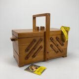 Vintage beech sewing box in honey colour