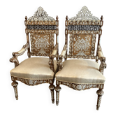 Syrian walnut armchairs inlaid with mother-of-pearl