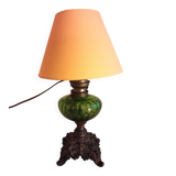 Antique oil lamp with lampshade, for table use.