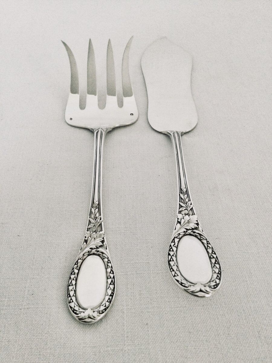 Couverts de service à poisson en argent massif, Émile