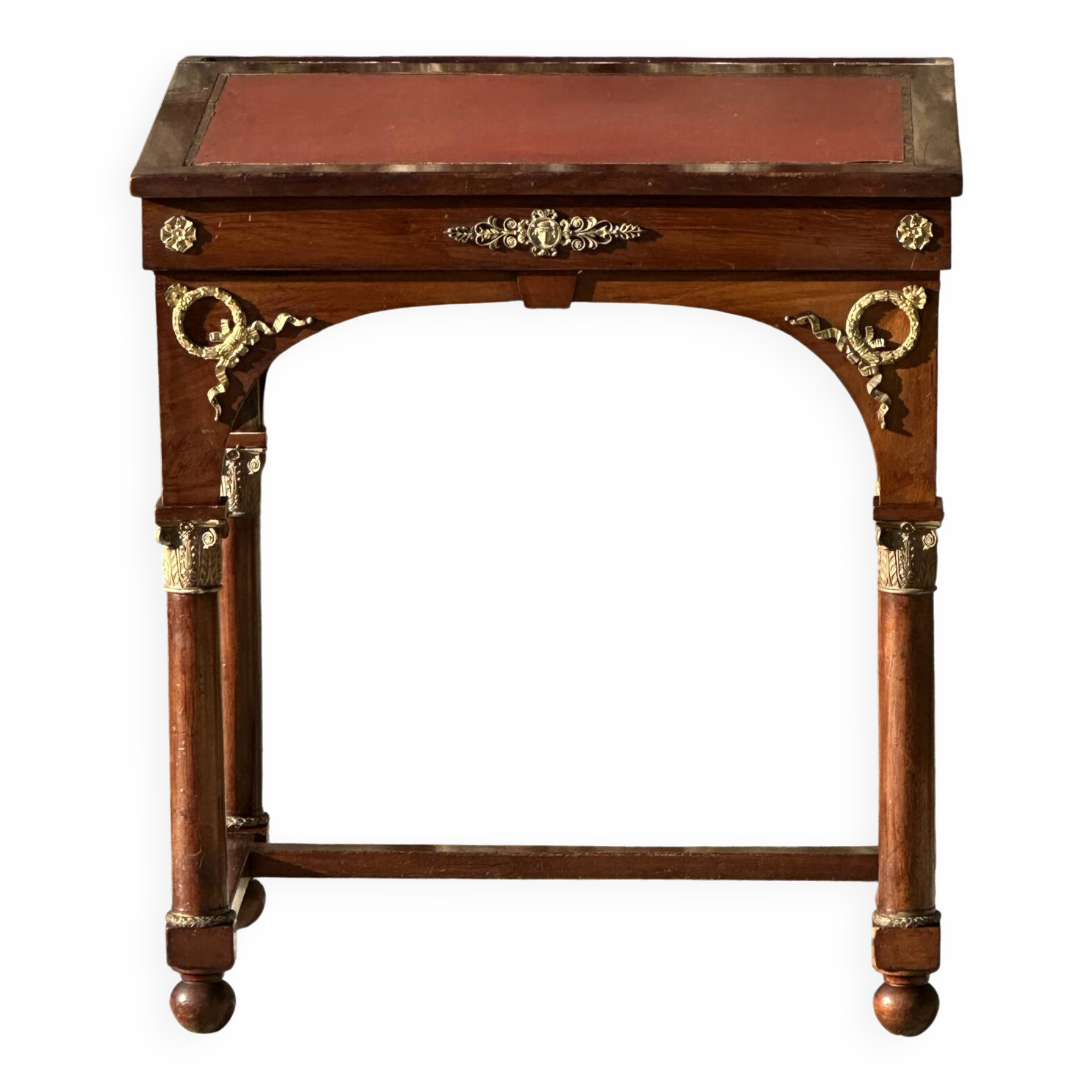 Writing desk or bonheur du jour in mahogany by E. Poteau.