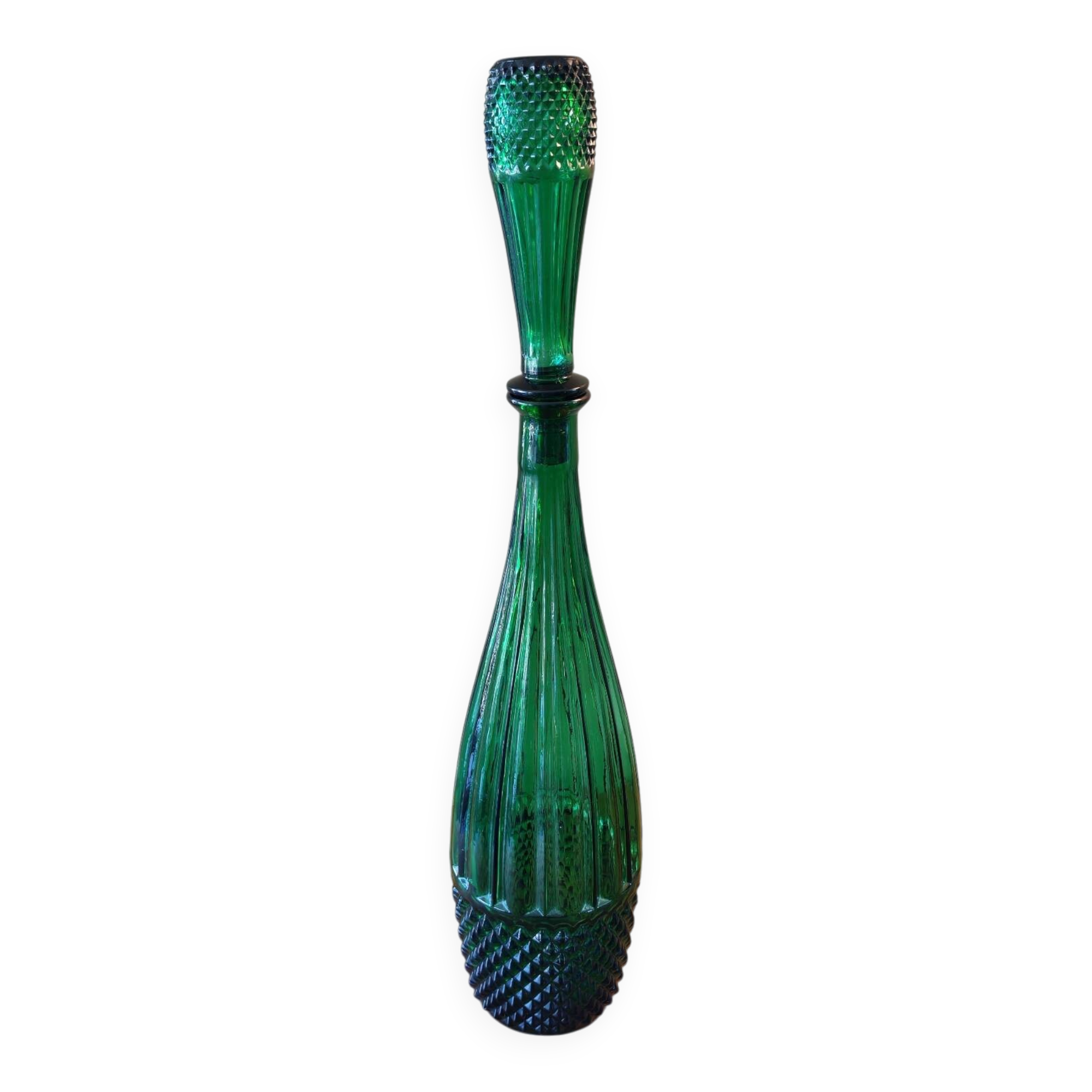 Large vintage Empoli carafe from Italy in green glass.