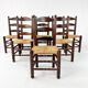 Set of 6 french antique rush and oak dining chairs, 1900s