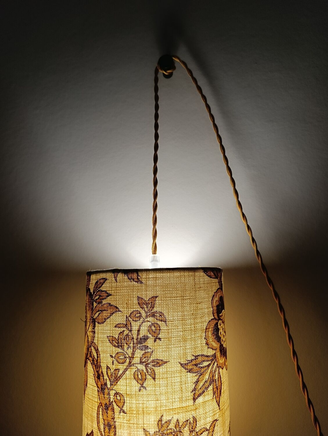 Vintage 1960s floral fabric portable lamp