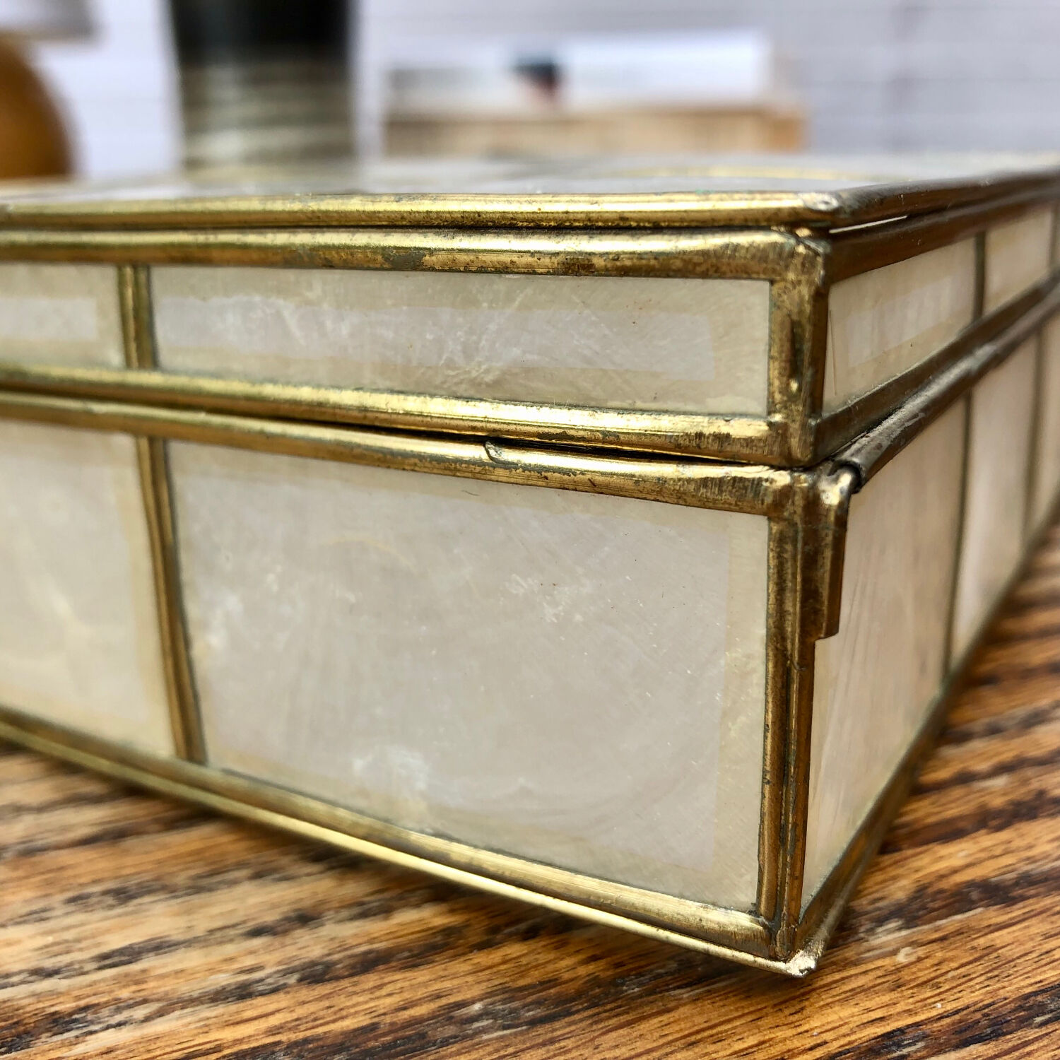 Mother-of-pearl and brass box