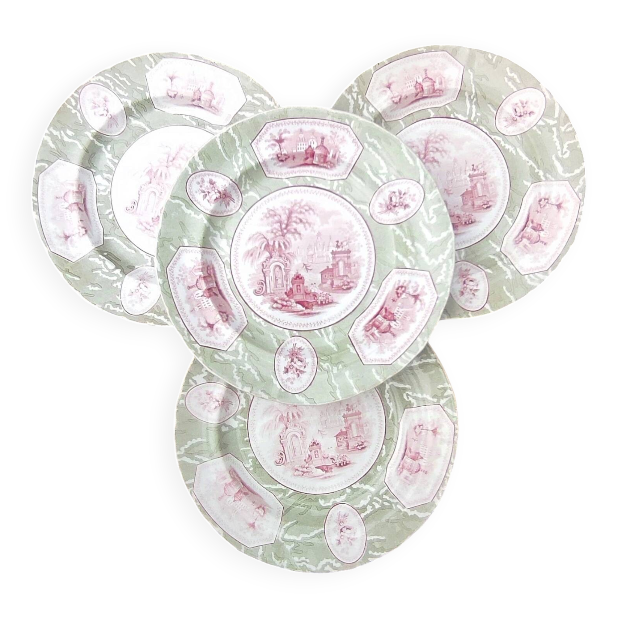 Set of 4 antique plates - Creil & Montereau - Opaque porcelain -