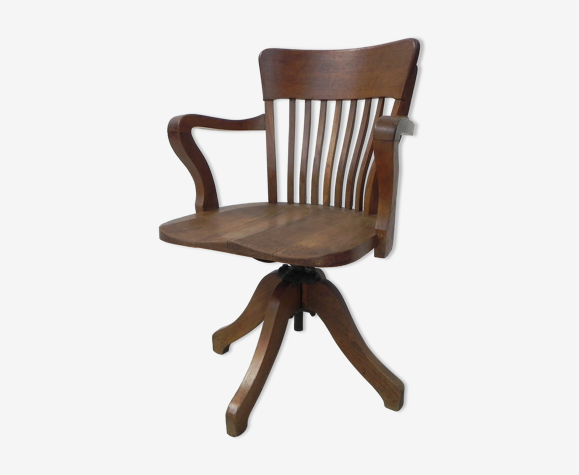 Oak office chair, swivel chair adjustable in height