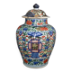 China 18th century Baluster covered pot in polychrome porcelain