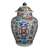 China 18th century Baluster covered pot in polychrome porcelain