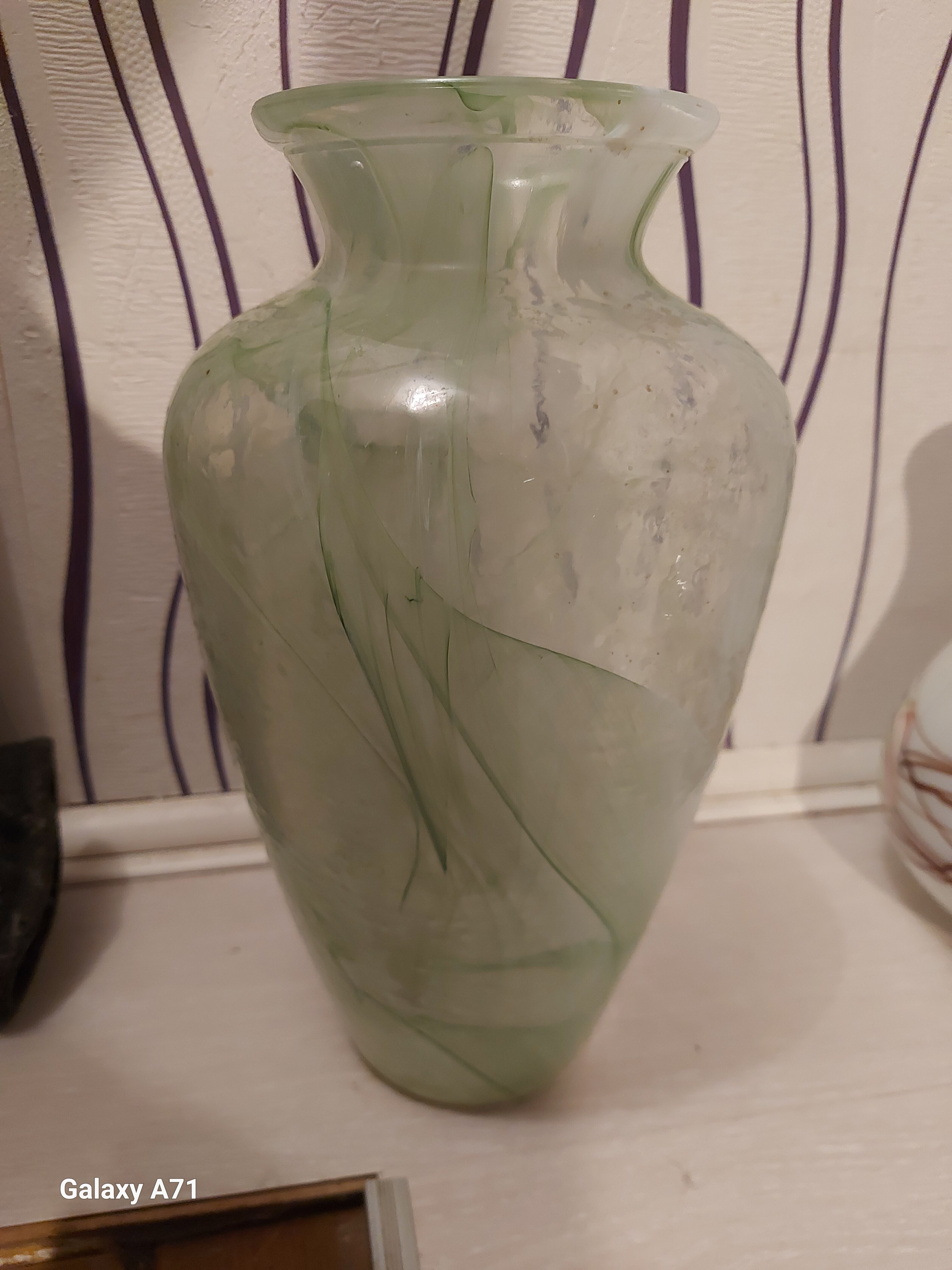 Frosted green and white glass vase