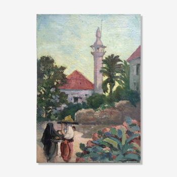 HSC Orientalist painting "Women in front of the Minaret" early twentieth century