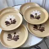 Set of 6 plates in sandstone flowers hand painted 70s