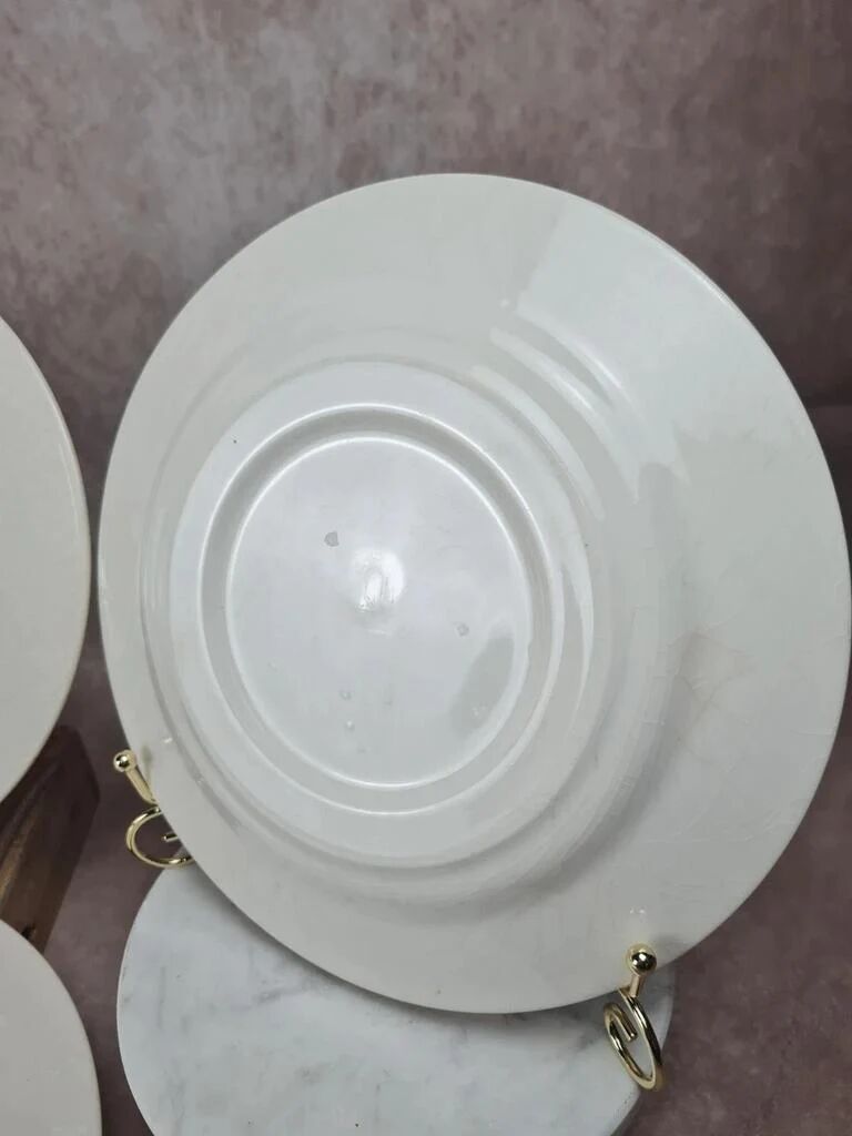 Assiettes Gien modernistes à pois dorés – lot de 9