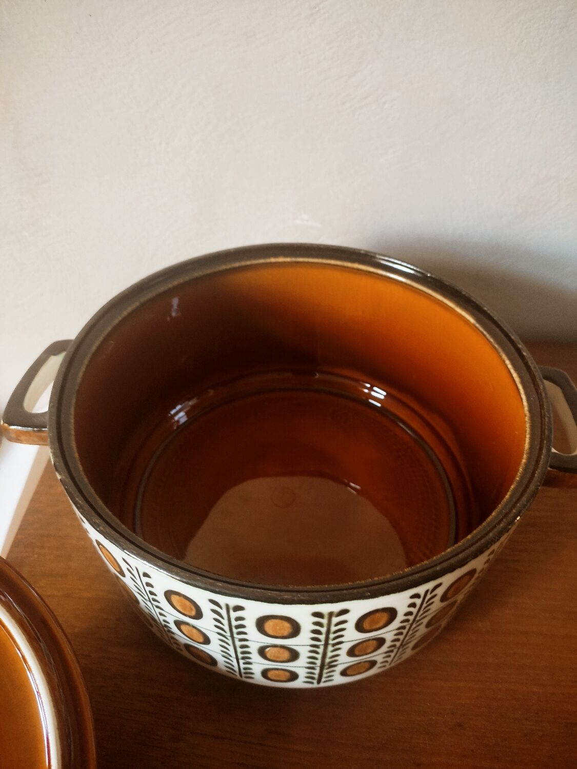 Earthenware casserole by Boch walnut model